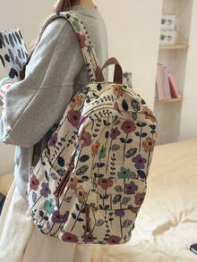 Floral Pattern Nylon Backpack, Fits 15.6" Laptop, Multi-Pocket Lightweight Bookbag, Multifunctional Daypack, Large Capacity Travel Bag, Convenient Commuter Bag, Suitable For Students, Middle/High Schoolers, Nurses, Teachers, Business Professionals, Travel, Commute, Shopping, Office, Dating, Hiking, Training, Work, Birthday/Holiday Gift, Backpack