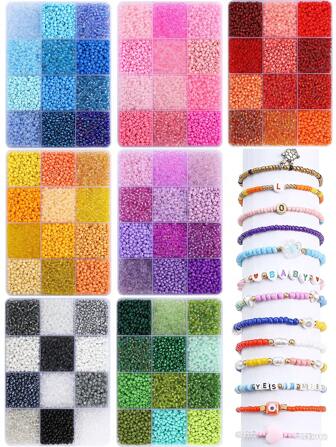 12 färger 3600 st glaspärlor för smyckestillverkning, gör-det-själv vänskapsarmband halsband nyckelringar hantverksmaterial