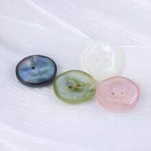 10-Pack Iridescent Resin Buttons | 11.5mm & 15mm Two-Hole Shell-Design Floral Decorative Buttons For Dresses, Sweaters, Cardigans, Jackets - Bright Pink/White/Green/Black - Multicolor - View 2
