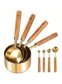 Stainless Steel Measuring Spoon Set, Multi-Functional Kitchen Tool, Stainless Steel Measuring Cup With Acacia Wood Handle, Measuring Spoon Set Is A Baking Tool Suitable For Dry Goods And Liquids, DIY Seasoning Spoon, Perfect Gift For Baking Friends