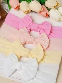 Set de 5 diademas de bebé con moño de nailon, suaves y cómodas - Multicolor - Ver 4