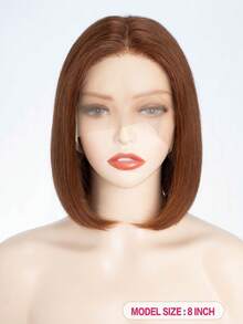 QVR QUEEN VIRGIN REMY 100%真人发T字型蕾丝前置波波头假发，带婴儿绒毛，原生雷米发，中分蕾丝假发，自然发际线，红棕色，女士无胶假发 - S33 - 查看 6