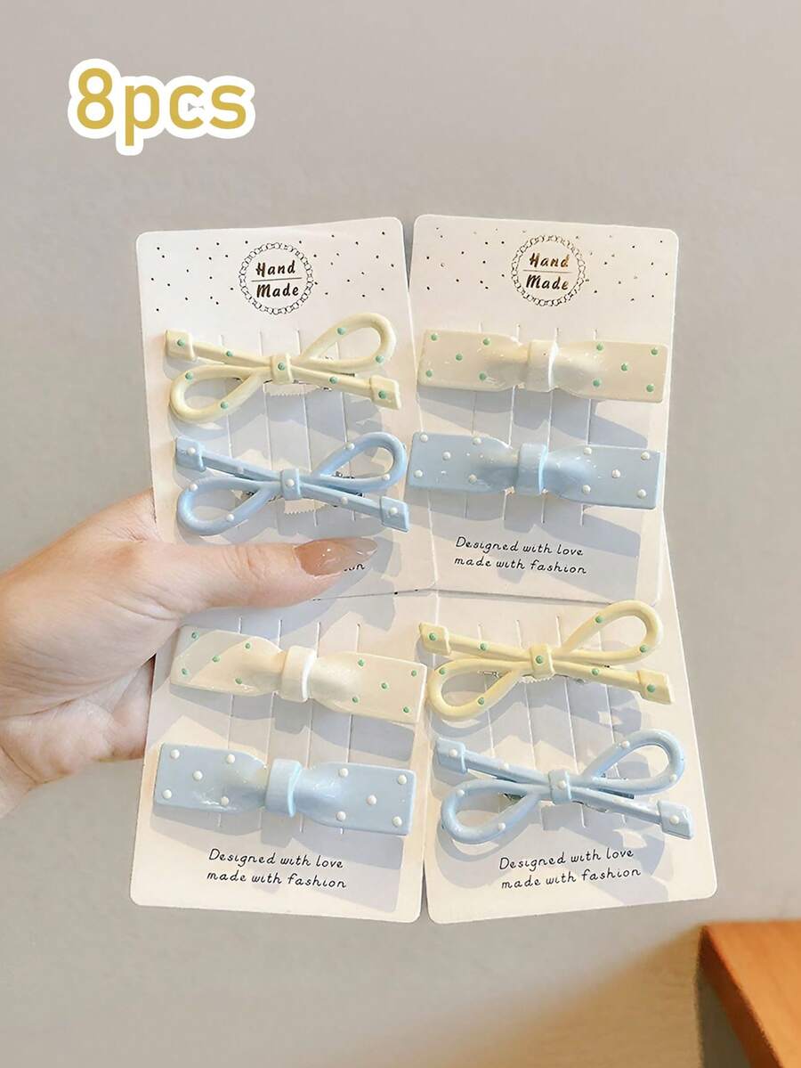 8 chiếc kẹp tóc nơ chấm bi xanh trắng kiểu Hàn Quốc, kẹp tóc mái/bên hông, kẹp cá sấu, phụ kiện tóc cho trẻ em - Nhiều màu - Xem 1