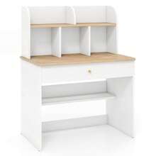 Lifezeal Kids Wooden Study Desk Children Writing Table With Hutch & Drawer White - White - View 1