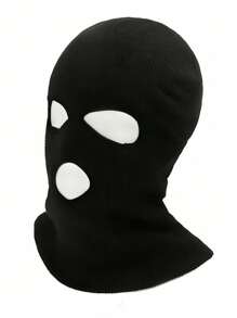 1件男女款开眼针织帽，防风保暖帽，防风保暖趣味设计帽，适合学生、青少年、礼物、礼品 - 黑色 - 查看 1