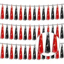 3P Metallic Fringe Tassel Banner Garland Foil Tinsel Streamer Wall Hanging Curtain Backdrop Banner For Parade Floats, Graduation Decorations, Father's Day Party Decoration(Silver)Halloween Christmas New Year - 黑色紅色 - 查看 1