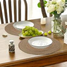 6 件 38.1x38.1，咖啡棕色，厘米圆形亚麻餐垫 - 单面印花，纯色，仅可手洗，乡村复古桌垫，农舍厨房餐点，节日派对，露营和旅行装饰，节日餐桌布置 | 天然纹理设计 | 编织纹理 - 咖啡棕 - 查看 6
