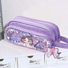 三层大容量铅笔盒，防水透明卡通学生文具包，带可爱卡通挂件（款式随机），学习用品，返校季 - 紫色 - 查看 4