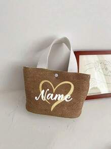 1pc Customizable Bohemian Style Large Woven Tote Bag, Customize Roomy Black White Handbag For Beach, Camping Outdoors, Fabric With Magnetic Closure, Ideal For Women's Adventure, Beach Bag, For Commuting, School And Shopping, Convenient For Outdoor Use, Teacher Gift, Perfect Choice For Vacation And Festival, Thanksgiving Gifts, Best Teacher, Middle School Students, High School Senior High School Students, College Students, University Students, Freshman, Sophomore, Underclassmen