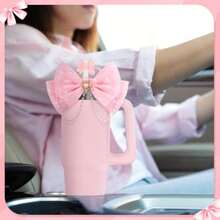 QY Coquette Bow Straw Topper With Covers Pink Stanley Cup Decor Accessories Straw Cover Cap For 910mm Silicone Boot Compatible With Stanley Cup 30 40oz DIY Gifts Idea Decor 2216 - Pink - View 6