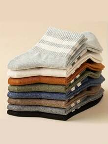 5 双男女通用简约双条纹中筒袜，百搭日常穿着，适合所有季节