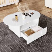Coffee Table With Drawers, Open Compartment, Modern Sofa Table, Cloud Table, Living Room Table, Coffee Table For Living Room, Office, 100 X 60 X 40.5 Cm, White - 白色 - 查看 5