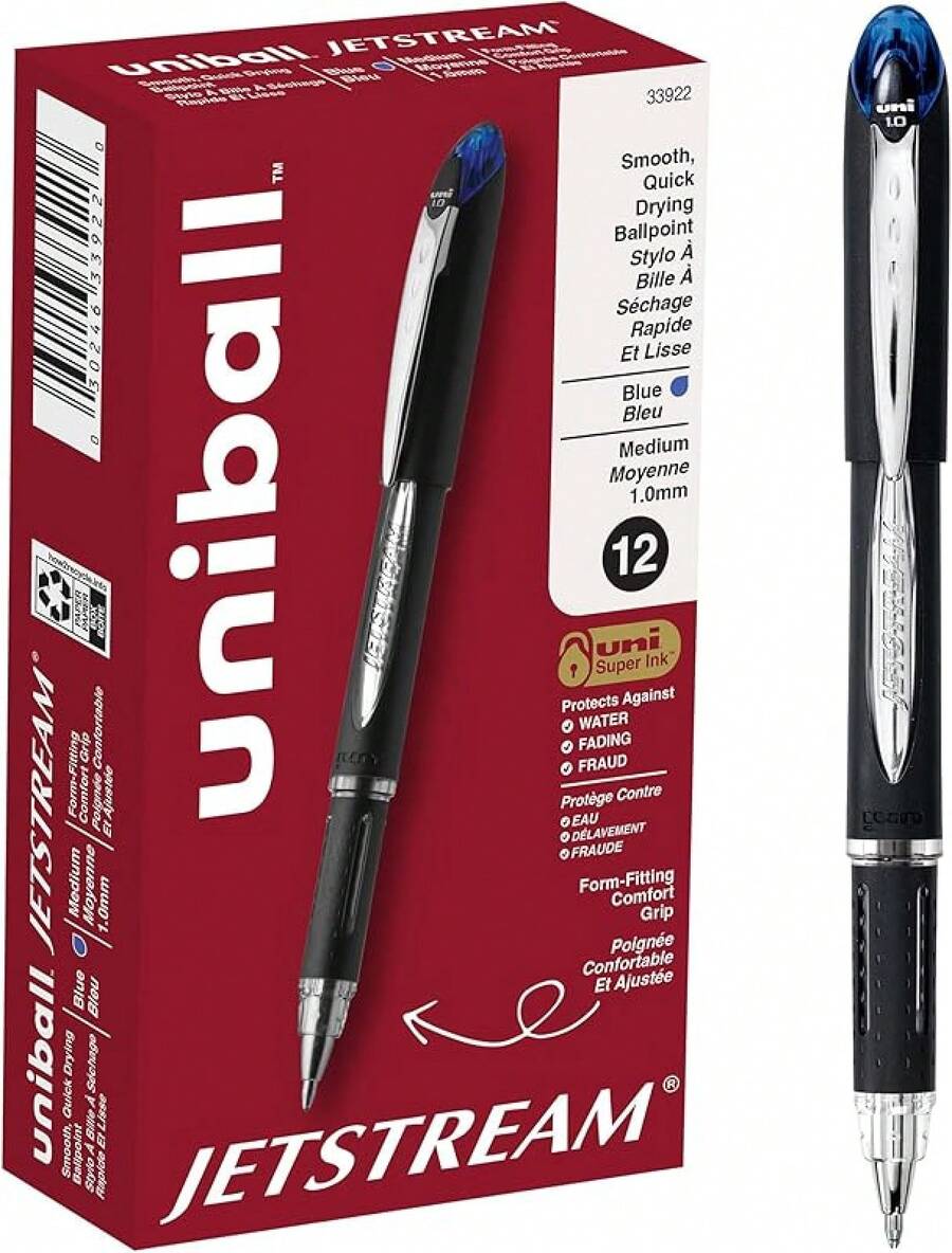 -Ball 74396PP - Recambio para bolígrafo de punta redonda (1.0 mm), Punta gruesa, Negro, 12-Count - Tinta negra, punta gruesa - Ver 1