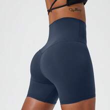 Quần short thể thao nữ co giãn cao, in chữ, màu nude, thích hợp cho chạy bộ, tập thể dục, đạp xe trong nhà và ngoài trời, chất liệu thoáng khí, quần short thể dục mùa hè. - Màu xanh bụi bặm - Xem 3