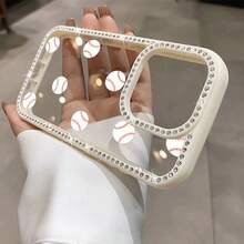 Funda para teléfono 1 unidad, fondo blanco, estampado de béisbol rosa, con purpurina, doble cara | Funda brillante para phone 11/12/13/14/15/16 - Blanco - Ver 1