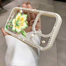 Funda para teléfono con diseño de flor verde amarillenta, elegante, doble cara, brillante | Funda brillante 11/12/13/14/15/16 - Rosa - Ver 7