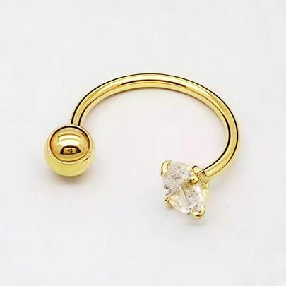 2 chiếc khuyên tai hình chữ C bằng thép không gỉ đơn giản màu vàng có đính đá Cubic Zirconia, khuyên mũi hình móng ngựa/xỏ khuyên phù hợp cho phụ nữ đeo hàng ngày