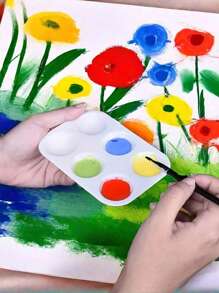 10pcs 6-Hole Palette With 2 Blue Paintbrushes, Acrylic & Watercolor Painting Art Supplies, Compact & Portable, Easy To Clean, Back To School Stationery