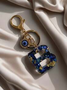 1 PC Bohemian Style Evil Eye Resin A-Z Initials Keychain, Rectangular Initials Decorative Accessories, Lobster Clasp, Mountaineering Buckle, Unisex Fashion Simple Accessories, Wallet, Backpack, Car Pendant Keychain, Suitable For Daily Travel, Holiday Gifts For Friends Or Yourself, Family, Birthday Gifts, Ramadan Gifts School Car Accessories Cute Goth Y2k