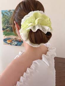 1 件优雅绿色蕾丝多层发圈，柔软马尾辫夹，适合女性日常使用，温和发饰，发圈，发圈，发球，休闲 - 彩色 - 查看 5
