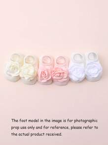 3 Pairs Baby Girls' Adorable Floral Decor Solid Color Soft Rubber Dots Liner Socks, Suitable For Summer Vacation Wear