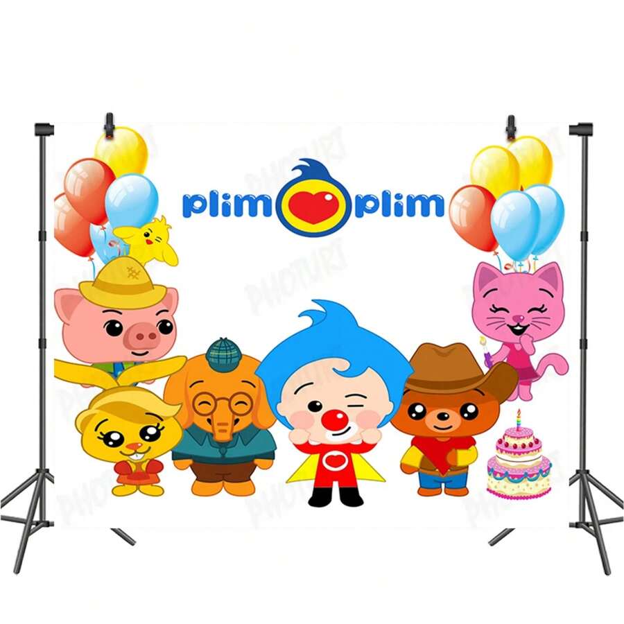 Telón de fondo lindo de Plim Plim para fiesta de cumpleaños infantil, banner de fotografía con diseño de cerdo y oso de dibujos animados, fondo de foto con arcoíris (estilos múltiples)
