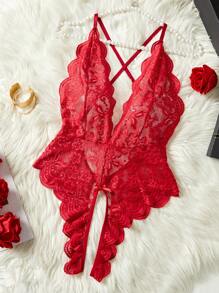 Koronkowe, seksowne body z odkrytym krokiem i koronkową bielizną, półprzezroczyste, z głębokim dekoltem w serek i odkrytymi plecami, seksowne body damskie, idealne na wyjścia