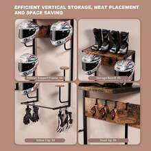mteryoing Motorcycle Helmet Holder Wall Mount, Rustic Helmet Rack With Layer Wooden Boards And 4 Hat Stands For Motorcycle Gear Accessories Storage 4 Clips 4 Hooks For Glove Key Jacket Hanging - Black - View 5