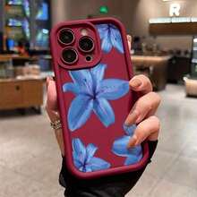 Blue Lily Pattern Mobile Phone Case Is Suitable For IPhone16 15 14 13 12ProMAX Soft Edge 11 Shock-Proof Protective Case, Suitable For Gifts For Male And Girlfriend - Black - View 4