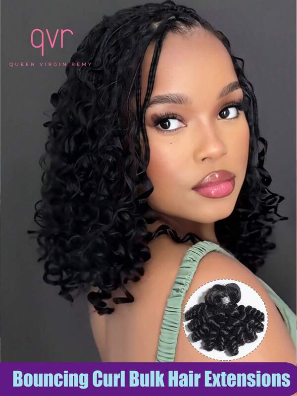 QVR QUEEN VIRGIN REMY Extensiones de cabello humano a granel QVR para trenzas bohemias y múltiples peinados DIY gratuitos. Cabello humano virgen natural de color negro natural, rizado profundo, sin trama, 66g