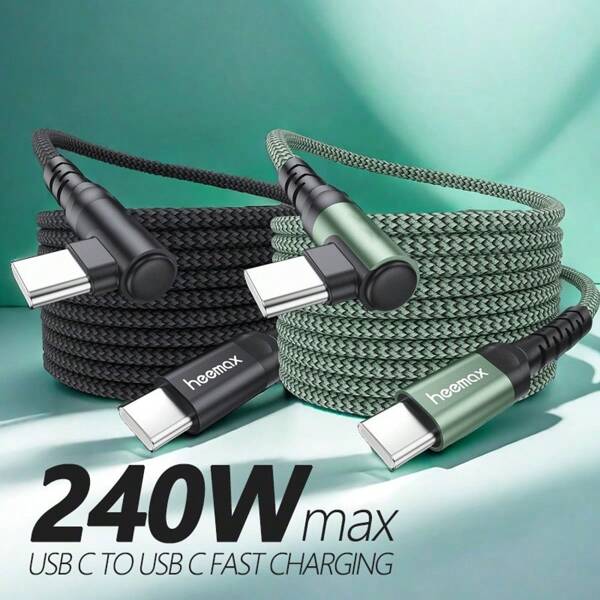 240W Max Power Fast Charging Cable, Right Angle C To C USB-C To USB-C Charging Cord With 90° Design, High-Speed Data Transfer, Braided Cable For Smartphones & Laptops, Charging Cable For Phone, Laptop Accessory, Sleek Cables, Sturdy Construction Compatible With IPhone 16, 16 Pro Max, 15, 15 Plus, 15 Pro, 15 Pro Max,Compatible With Redmi, Compatible With OnePlus Type C Charger