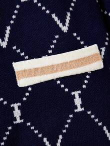 Girls Sweater Set, Elegant British Style Jacquard Knit Crew Neck Long Sleeve Cardigan Jacket & Skirt 2pcs Outfit, Spring Autumn Winter