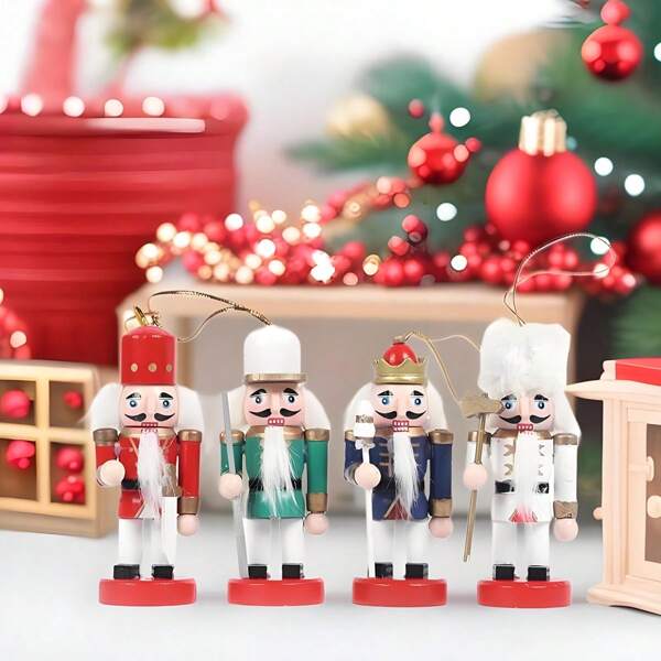 4Pcs Premium Wooden Nutcracker Soldier Decor - Festive Hanging Ornaments For Christmas Tree, Tabletop & Home, Charming Holiday Decor To Create Cozy Xmas Vibes