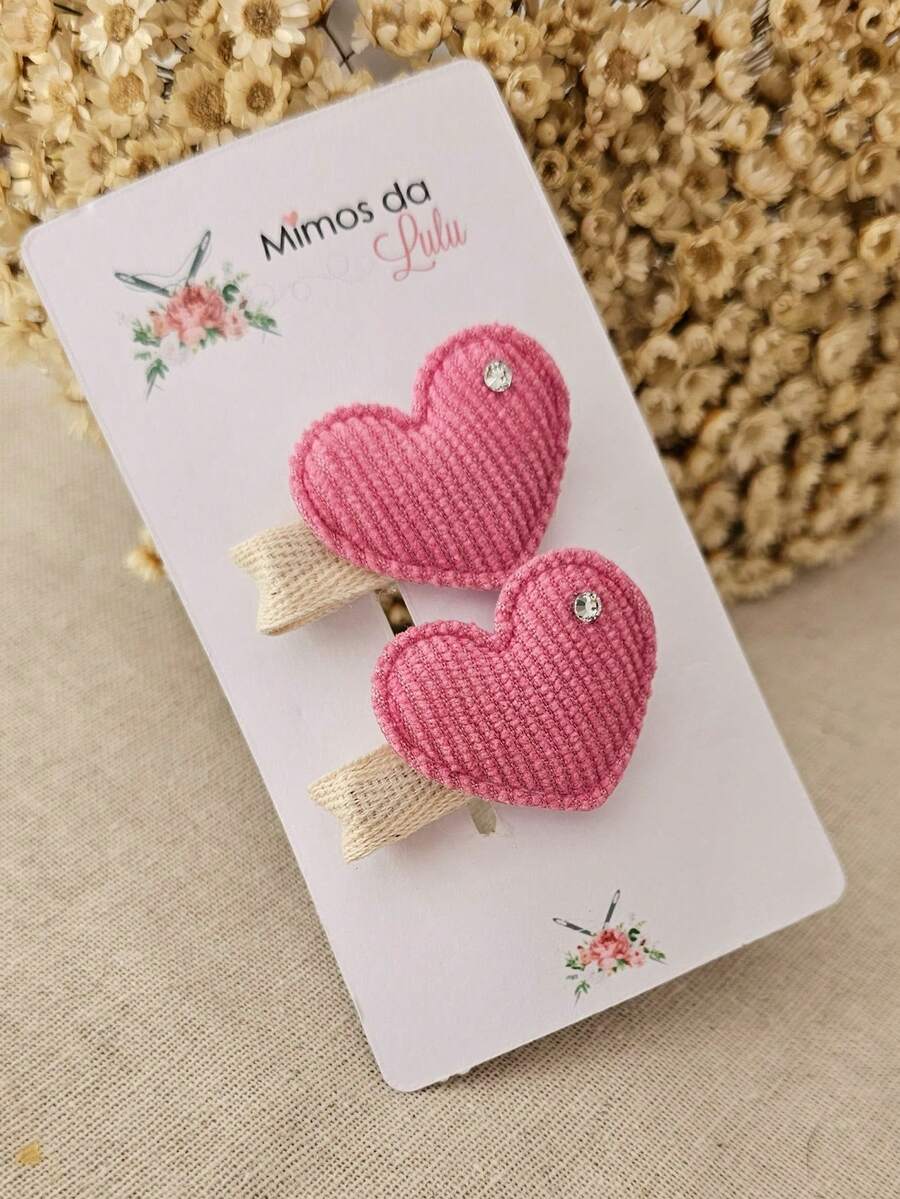 Baby Heart Bow Clip In 100% Corduroy Covered With Non-Slip Rubber - 粉色 - 查看 1