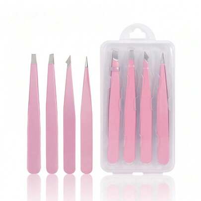 4 Peças Conjunto de Pinças de Aço Inoxidável, Pinças de Precisão Profissionais para Extensão de Cílios, Sobrancelhas, Cravos