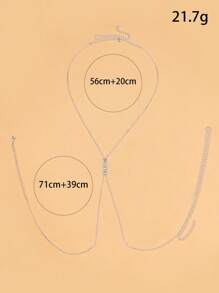 1 件银色性感时尚水钻 X 型胸链比基尼文胸配饰身体首饰，夏季海滩度假 - 銀色 - 查看 3