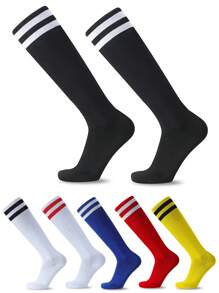 1 Pair Unisex Striped Over-The-Knee Football Socks, Breathable Anti-Slip Sports Socks For Teenagers, Moisture-Wicking, Comfortable, Quick-Drying, Elastic Fit, Suitable For Outdoor Activities, Cycling, Hiking, Running And Active Play For Boys And Girls 9+ Years Old, All Seasons