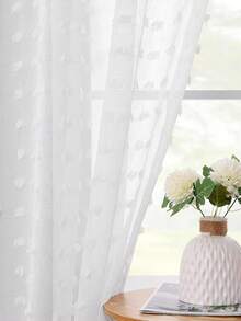 1/2 tấm rèm voan trắng kiểu Bohemian, dài 84 inch, họa tiết chấm bi Pom Pom 3D, 2 tấm rèm voan cho phòng ngủ, phòng khách, nhà bếp - Chống tia UV, dệt kim, không lót, rèm vải voan polyester trang trí - trắng - Xem 4