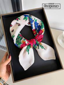 1 件优雅高端花卉印花 27.5 英寸方形围巾，波西米亚风格头巾，时尚百搭头带颈带围巾，防晒，日常穿着的造型配饰