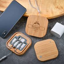 Personalisierter, individueller elektronischer Kabel-Organizer, stilvolle Bambus-Technik-Aufbewahrungsbox, perfektes Jahrestags-Geschenk für Männer, multifunktionaler Datenkabel-Organizer