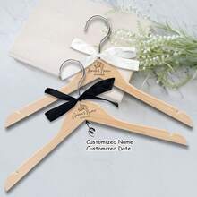 2pcs/Set Wooden Wedding Clothes Hangers, Customized Wedding Dress Hanger, Suit And Garment Hangers, Bride And Groom Hangers, Ideal For Wedding Gowns And Tuxedos, Wedding Accessories, Engraved,Stainless,Colorful,Cute,Adorable,Funny,Kawaii,Y2K,Stylish,Unisex,Casual,Custom,Personalized,Unique,Customized,Ideal Gifts For Him,Ideal Gifts For Her,Her,Boyfriend,Girlfriend,Family,Friends,Vacay Vibes - Multicolor - View 2