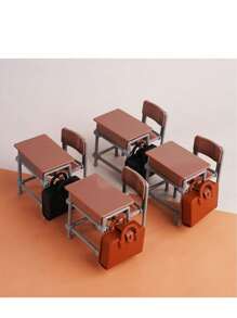 2pcs/3pcs/6pcs Mini Desk & School Bag Set, Cute And Compact, Recreating Classroom Scene With Creative Design. Detailed Realistic Miniature Desk And School Bag, Perfect Accessory For Dollhouse, DIY Crafts Or Photography Props, Endless Fun