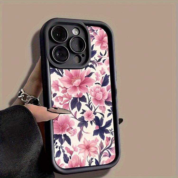 Funda para teléfono Patrón de campo de flores rosa Textura mate Patrón de escalera de ojos Funda para teléfono 6/16pro/16plus/16Promax/15/15plus/15pro/15Promax/14/14plus/14pro/14Promax/13/13mini/13pro/13Promax/12/12mini/11/Plus/Pro///8/Se/Xs/Xs - Negro - Añade 2