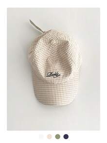 极简刺绣字母软顶复古格纹帽檐帽，薄款长帽檐防晒五片帽，街头风平沿男女通用格子棒球帽，美式英伦学院风，大头围防晒运动帽 - 學院風 - 查看 14