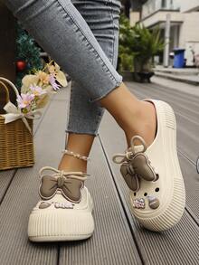 Damskie sandały EVA z kokardką, buty na platformie, miękkie, oddychające i antypoślizgowe buty ogrodowe, buty letnie/na zewnątrz/na plażę. - Kolor khaki - Zobacz 2