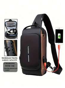Bolsa Transversal Minimalista e Casual com Estampa de Letra, Estilo de Rua com Desenho de Motocicleta, Bolsa de Ombro Versátil para Homens