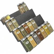 Organizador de cajones de especias de acero de calibre pesado de 4 niveles, bandeja de inserción de cajones para tarros, hierbas y condimentos, almacenamiento de clóset de cocina - Bandeja para especias de 13-1/4" - Grande - Ver 1