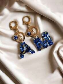 1 PC Bohemian Style Evil Eye Resin A-Z Initials Keychain, Rectangular Initials Decorative Accessories, Lobster Clasp, Mountaineering Buckle, Unisex Fashion Simple Accessories, Wallet, Backpack, Car Pendant Keychain, Suitable For Daily Travel, Holiday Gifts For Friends Or Yourself, Family, Birthday Gifts, Ramadan Gifts School Car Accessories Cute Goth Y2k