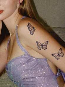 1pc Herbal Butterfly Tattoo Sticker, Waterproof And Sweat-Proof Temporary Tattoo, Semi-Permanent Realistic Tattoo Transfer Paper, Suitable For Back, Thigh, Arm, Calf, Collarbone, Can Be Used As Leg And Arm Bands, Lasts 7-14 Days