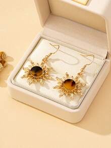 波西米亚风绿色太阳吊坠耳环 - 锌合金，316L 不锈钢耳钉，适合搭配休闲服装和礼物 - 豹紋 - 查看 2